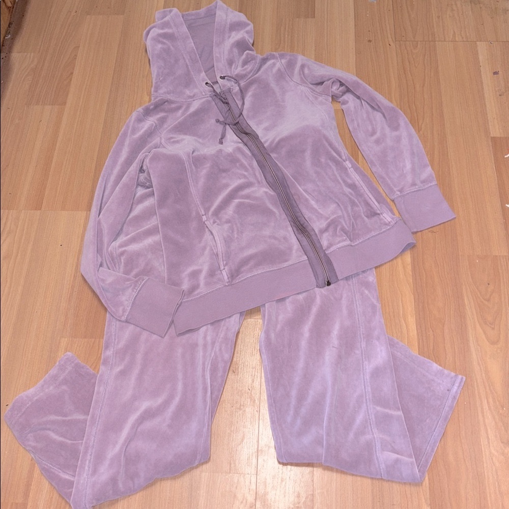Eddie Bauer Velour Hoodie 0ants Track Suit Mauve Lavender  Women’s Large 12 14
